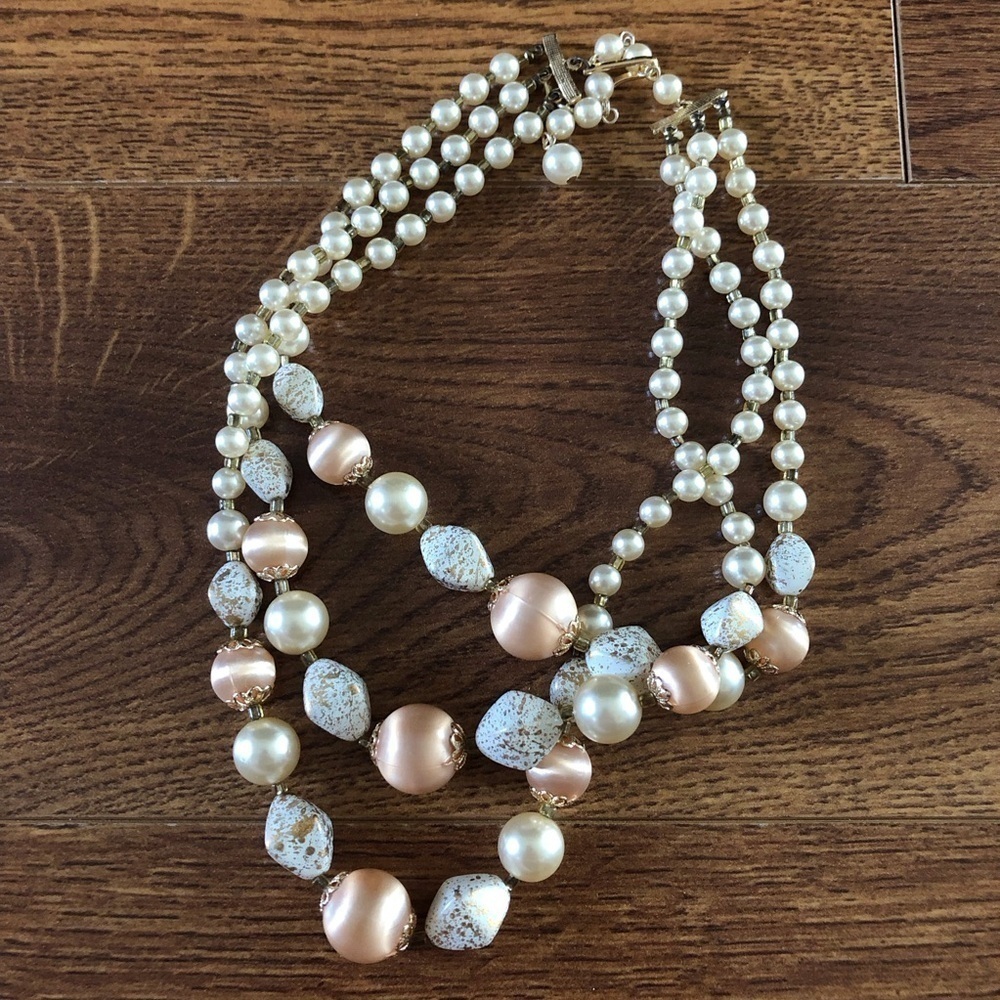 Vintage fabric beads layered necklace